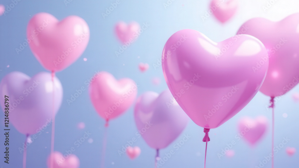 heart-shaped balloons in soft pastel shades of pink and lavender, each varying slightly in tone for a harmonious gradient effect heart-shaped balloons in soft pastel shades of pink and lavender, each varying slightly in tone for a harmonious gradient effect