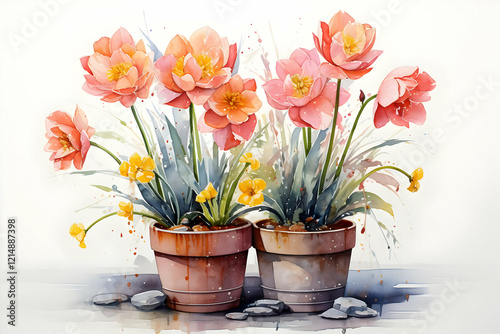 Watercolor Painting of Pink...