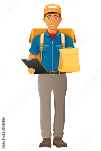 delivery young man courier service vector illustration isolated on white background