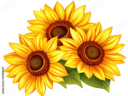 Isolated Yellow Sunflower Flowers Group
