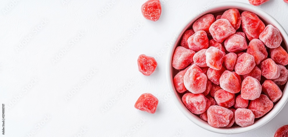 Chunks of frosty meat with detailed icy texture and vibrant red tones, isolated on white, symbolizing quality frozen food Chunks of frosty meat with detailed icy texture and vibrant red tones, isolated on white, symbolizing quality frozen food