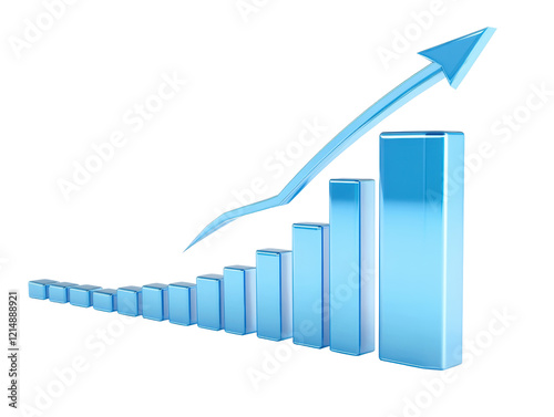 Isolated Blue Growing Bar Chart with Arrow