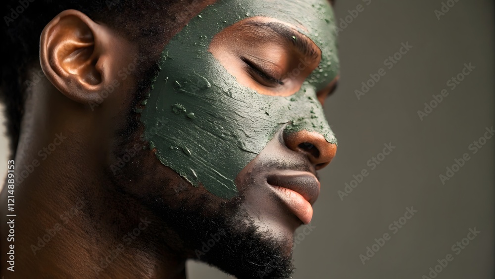 Man Applying Green Clay Mask Skincare Routine Facial Treatment Man Applying Green Clay Mask Skincare Routine Facial Treatment