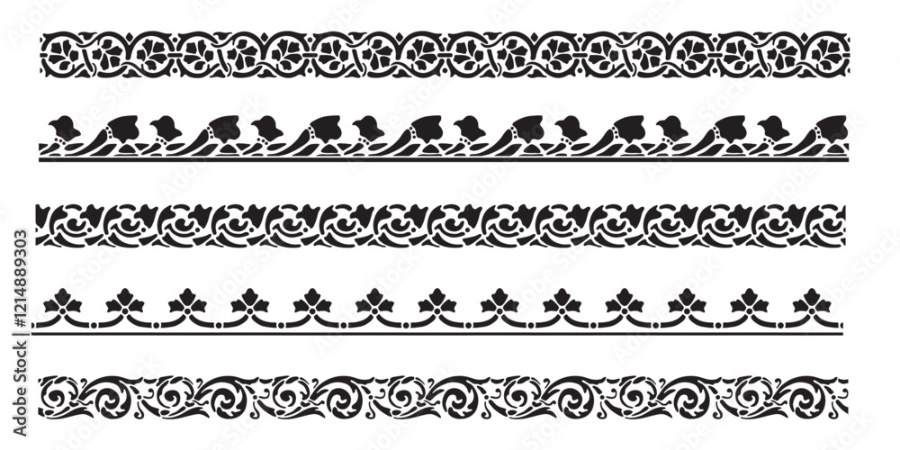 Set of decorative seamless ornamental border - Vector modular