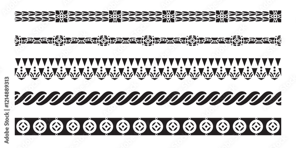 Border with style Art Deco ornament seamless set. Border with style Art Deco ornament seamless set.
