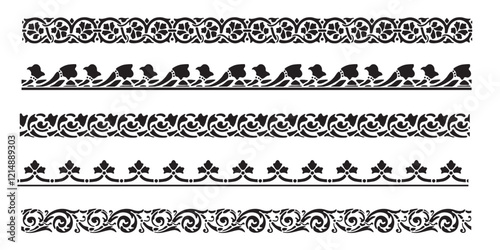 Set of decorative seamless ornamental border - Vector modular