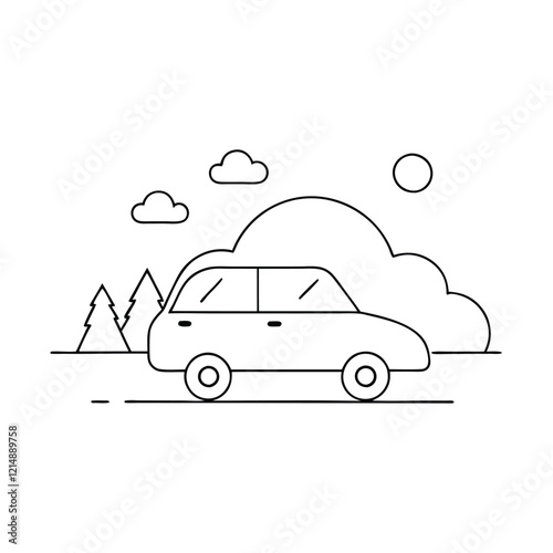 Hybrid Car Driving Through Nature Vector Illustration photo