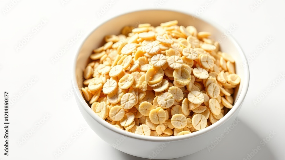 White Bowl with Oat Flakes - Top View, High-Quality Food Photography White Bowl with Oat Flakes - Top View, High-Quality Food Photography