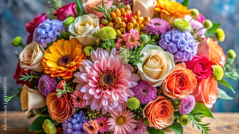 Delicate petals of colorful flowers arranged in a lush, organic bouquet , nature, bouquets Delicate petals of colorful flowers arranged in a lush, organic bouquet , nature, bouquets
