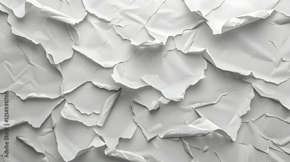 Abstract Background of Torn and Crumpled White Paper Creates a Textured Surface Abstract Background of Torn and Crumpled White Paper Creates a Textured Surface