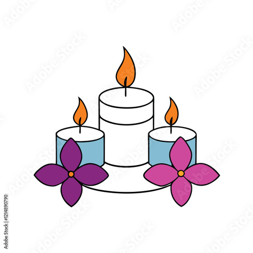 Spa Candles and Flowers Vector Illustration