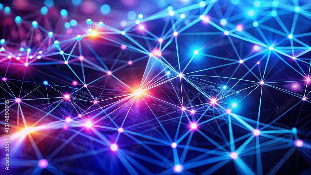 Fototapeta premium Dynamic Blue Purple Network: Interconnected Nodes Representing Technology Connectivity