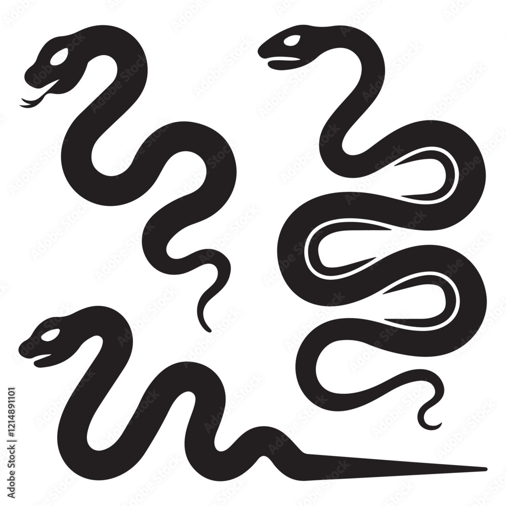 Naklejka premium snake icon, snake vector silhouette, curved snake animal design illustration, black reptile graphic symbol, dangerous wild snake outline logo