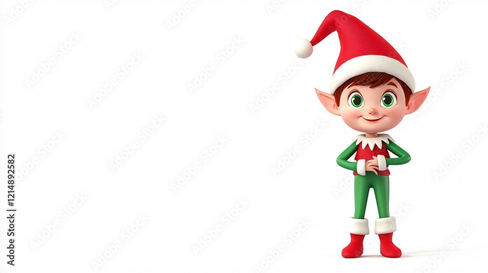 Cheerful Christmas Elf Toy Figurine on White Background Cheerful Christmas Elf Toy Figurine on White Background