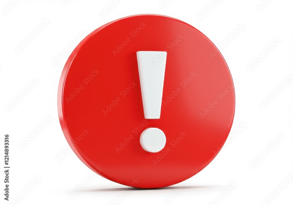 A 3D-rendered red circular alert icon with a white exclamation mark in the center isolated on white background A 3D-rendered red circular alert icon with a white exclamation mark in the center isolated on white background