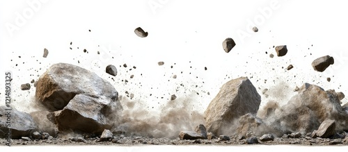 Depiction of falling dust and debris from rocks in an artistic style.