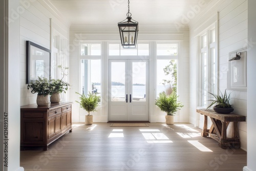 Beautiful wooden accents complement the entryway decor