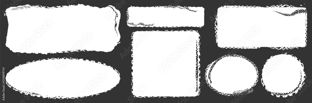 Set of box brush frames with rough shapes. Grunge square text box elements painted with a rough texture. Hand-drawn crayon-style grunge brush rectangle text borders. Vector illustration. Set of box brush frames with rough shapes. Grunge square text box elements painted with a rough texture. Hand-drawn crayon-style grunge brush rectangle text borders. Vector illustration.