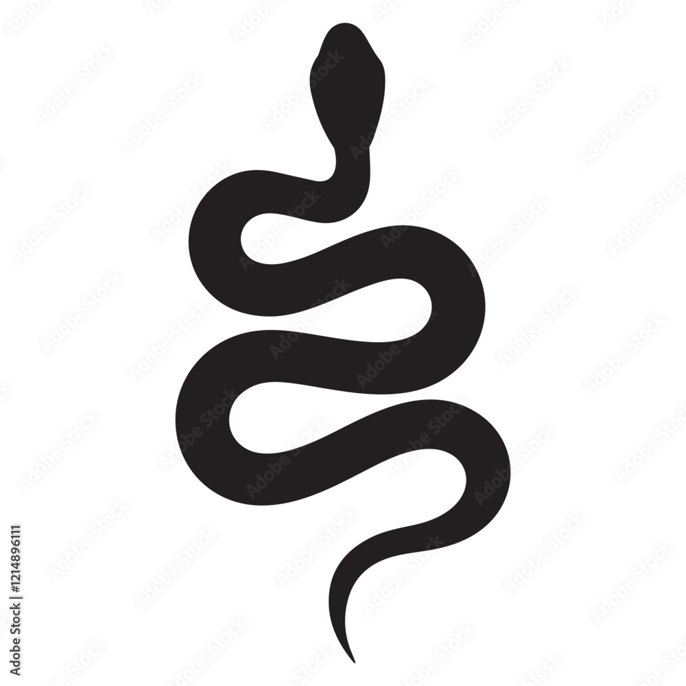 Fototapeta premium snake icon, snake vector silhouette, curved snake animal design illustration, black reptile graphic symbol, dangerous wild snake outline logo