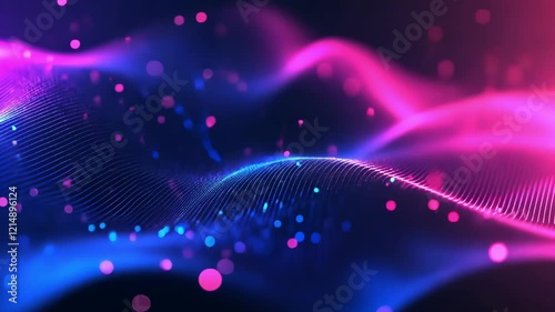 Futuristic pink and blue dynamic waves with neon flowing particles - abstract technology background