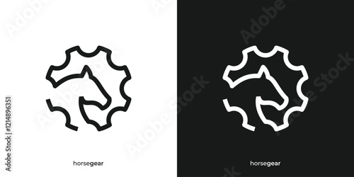 Simple Horse Gear Logo. Horse Head and  and Cog Gear Graphic Icons. Horse Power Logo Design Template.