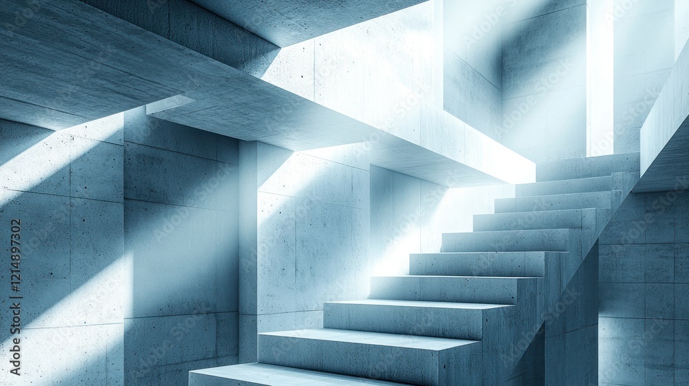 Fototapeta premium Concrete stairs in sunlit industrial interior