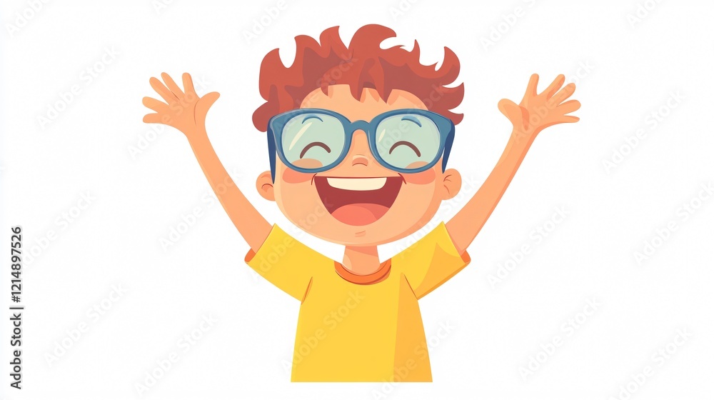 Cheerful Child Laughing with Cartoon Glasses and Accessories Cheerful Child Laughing with Cartoon Glasses and Accessories