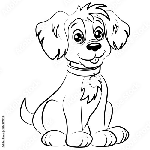 Vector illustration of a little dog to color. An illustration for children to color. Cartoon style, black dynamic lines.