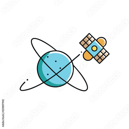 Fototapeta Naklejka Na Ścianę i Meble -  Space Station Orbiting a Planet Vector Illustration