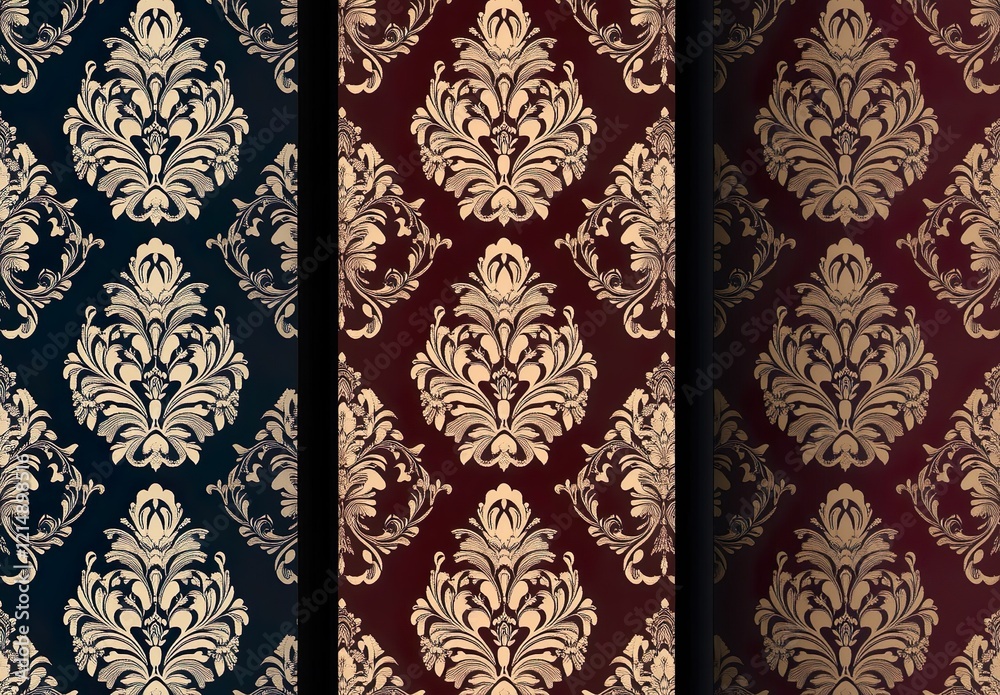 Set of Vector seamless damask patterns. Set of Vector seamless damask patterns.