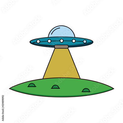 Alien Spaceship Hovering Over a Field Vector Illustration