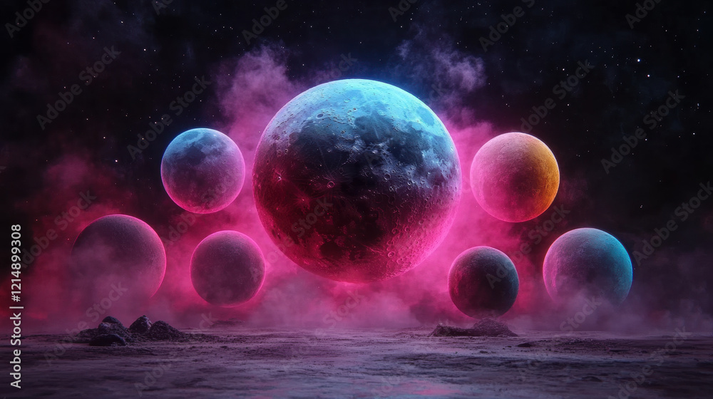 Hallucination, A visually striking image depicting a surreal dreamscape where the moon appears fragmented, showcasing high fidelity and intricate details. Hallucination, A visually striking image depicting a surreal dreamscape where the moon appears fragmented, showcasing high fidelity and intricate details.