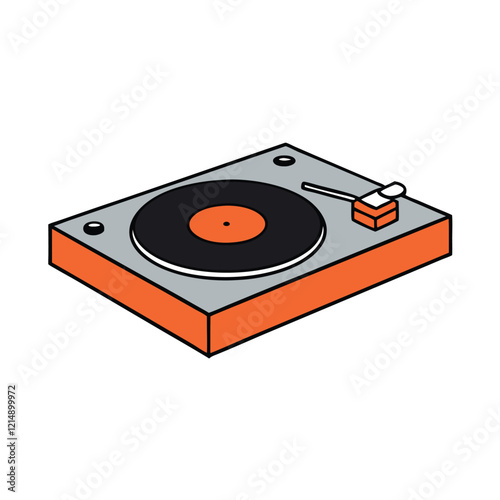 Turntable with Vinyl Record Vector Illustration