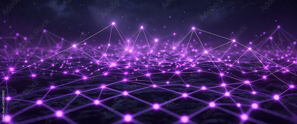 Fototapeta premium Purple glowing data connections forming patterns in dark atmosphere illustration background design