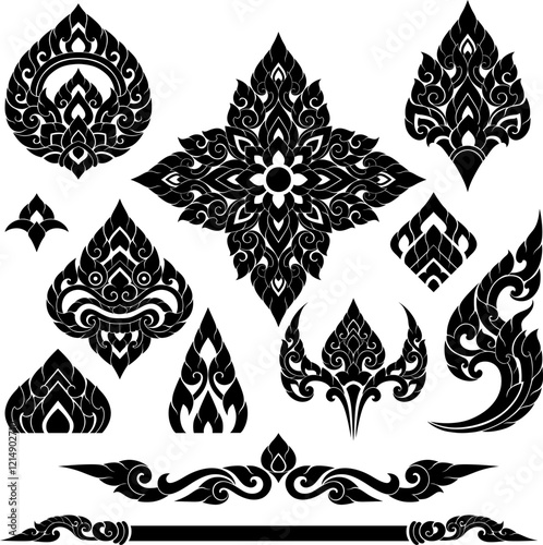 Ornamental Thai Traditional Elements Designed for versatile use in crafts or design and cultural celebrations