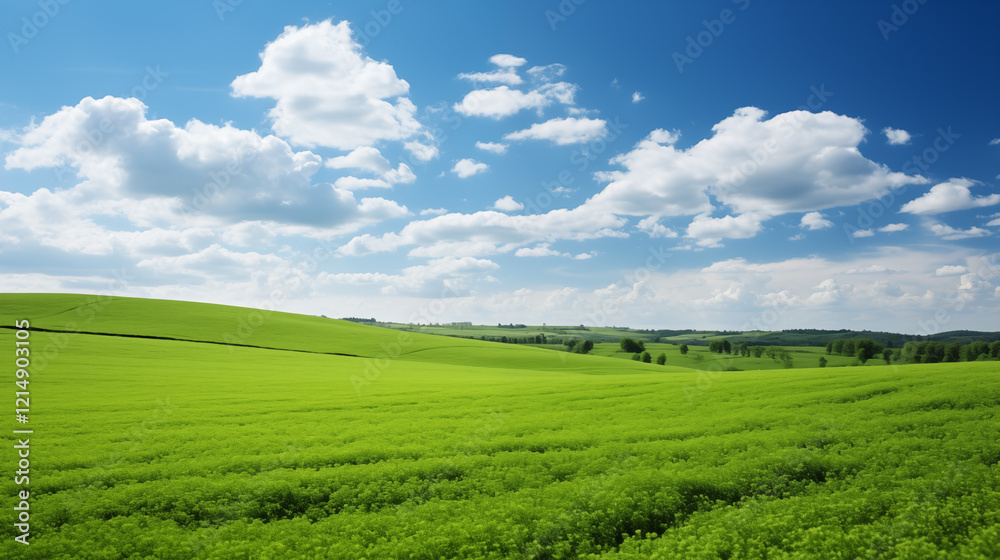 Field and blue sky. Meadow and clouds. Field landscape Field and blue sky. Meadow and clouds. Field landscape