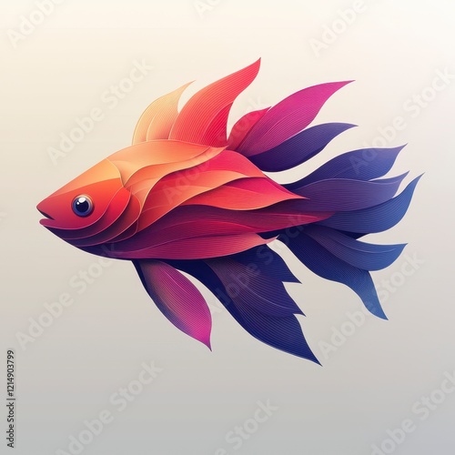 Stylized vibrant fish illustration with layered, petal-like fins. photo