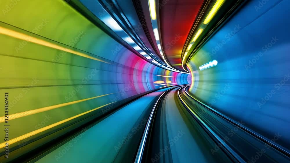 Multicolor neon lights in tunnel 