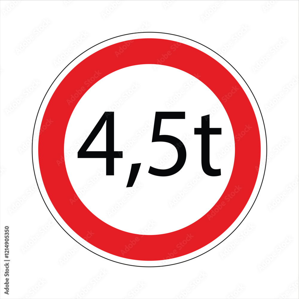 Round red road sign prohibiting vehicles exceeding 4.5 tons on a white background Round red road sign prohibiting vehicles exceeding 4.5 tons on a white background