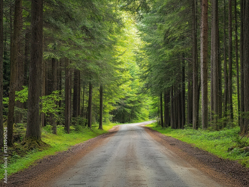 Fototapeta premium photo of forest road with tall trees, high resolution