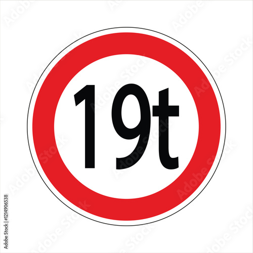 Regulatory road sign indicating a weight limit of 19 tons for vehicles