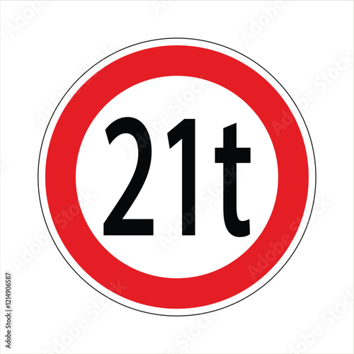 Regulatory road sign indicating a weight limit of 21 tons, typically for bridges or overpasses