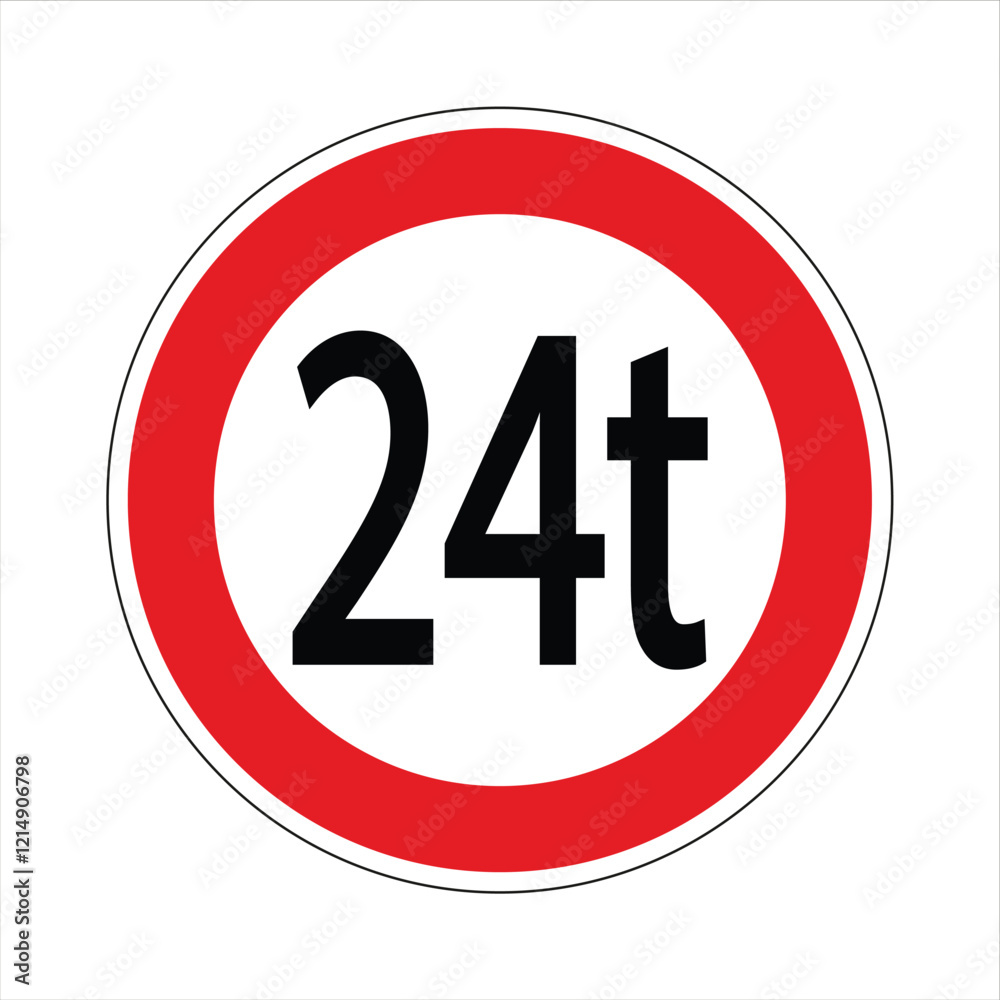 Regulatory road sign indicating a weight limit of 24 tons, prohibiting passage to vehicles exceeding that weight Regulatory road sign indicating a weight limit of 24 tons, prohibiting passage to vehicles exceeding that weight