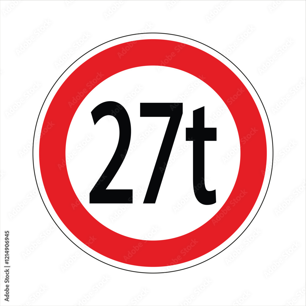 Regulatory road sign indicating a weight limit of 27 tons for passing vehicles Regulatory road sign indicating a weight limit of 27 tons for passing vehicles