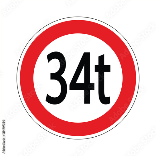 Regulatory road sign indicating a weight restriction, prohibiting vehicles exceeding 34 tons photo