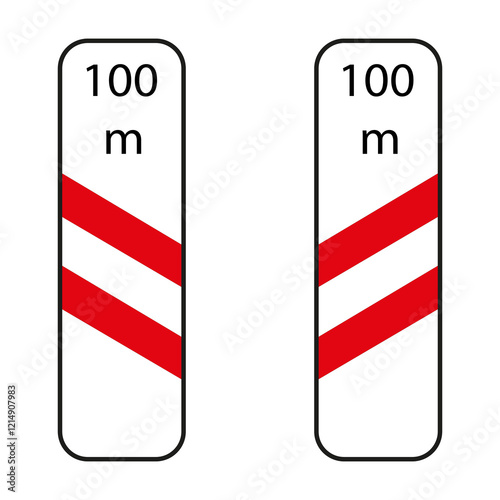 Fotografie Pair of rectangular traffic signs with red and white stripes, indicating a railw