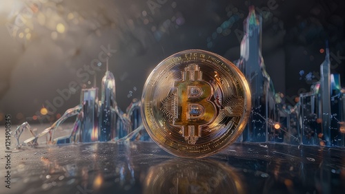 Bitcoin reclaims $100k value again, bitcoin with a background of highly increasing graph, bokeh