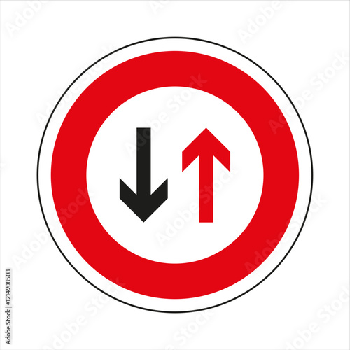 Round red and white give way sign indicating priority to oncoming traffic