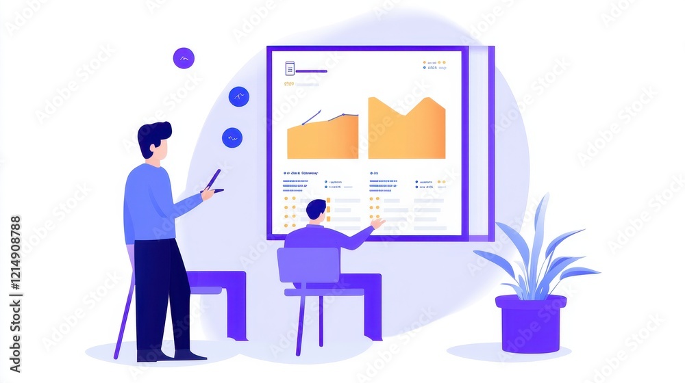 Fototapeta premium Corporate Presentation, Professional Trends Analysis, Digital Dashboards, Engaged Team Discussion, Business Insights, Modern Workspace