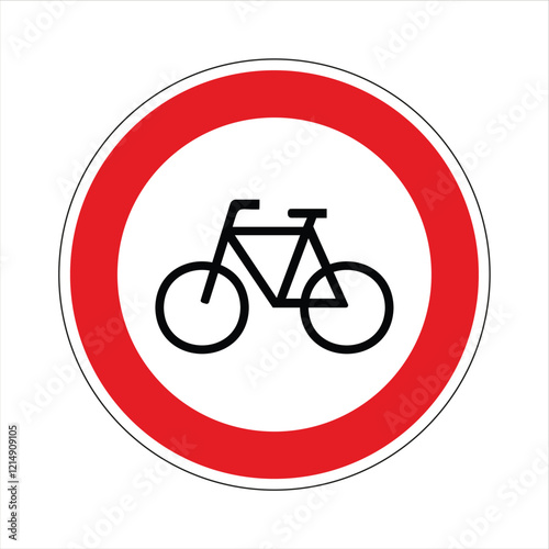 Round red and white road sign prohibiting bicycles, indicating cycling is not allowed in this area